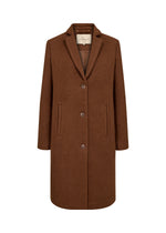 Load image into Gallery viewer, Brown, wool winter jacket. With notched collar, three button closure, and front pockets.