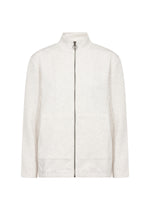 Load image into Gallery viewer, A white long-sleeved sweatshirt with a stand-up collar, full-length front zipper, and elasticated hem.