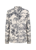 Load image into Gallery viewer, Long-sleeve shirt with tropical palm tree pattern on a white background