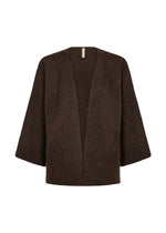 Load image into Gallery viewer, Brown open cardigan featuring wide sleeves and hip length.