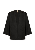 Load image into Gallery viewer, Black open cardigan featuring wide sleeves and hip length.