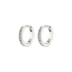 Load image into Gallery viewer, Pair of silver hoop earrings with embedded stones on a white background