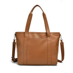 Load image into Gallery viewer, Brown vegan leather tote bag with handle and crossbody strap