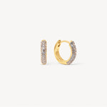 Load image into Gallery viewer, Gold hoop earrings with embedded stones on one side and solid gold on the other