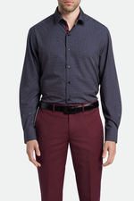 Load image into Gallery viewer, ALPHA & STEELE Printed Navy Dress Shirt