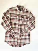Load image into Gallery viewer, Plaid shirt with red and white pattern on a white background