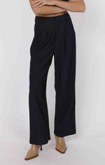 Load image into Gallery viewer, Navy wide leg trousers with front pleats.