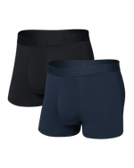Load image into Gallery viewer, Two pairs of men's boxer briefs, one black and one navy, on a transparent background.