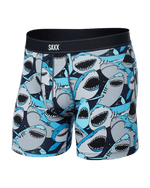Load image into Gallery viewer, Shark-patterned boxer briefs with black waistband on a gray background