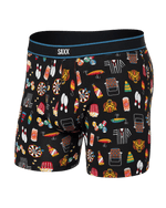 Load image into Gallery viewer, Black boxer briefs with colorful dart motif pattern on a dark background