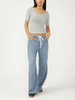 Load image into Gallery viewer, Drawstring wide leg denim pants