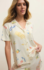 Load image into Gallery viewer, Tailored button up pj top with tropical print