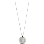 Load image into Gallery viewer, A double-sided Capricorn horoscope necklace with a satin finish, featuring a goat on one side and star map design on the other, displayed on a mannequin.