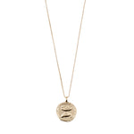 Load image into Gallery viewer, A gold-tone PILGRIM Horoscope Necklace with a double-sided pendant featuring an embossed design of two fish on one side and a constellation map with sparkling crystals on the other, on a chain.