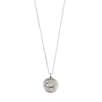 Load image into Gallery viewer, A silver-plated necklace with a double-sided pendant featuring the Aries sign symbol and a constellation map with sparkling crystals.