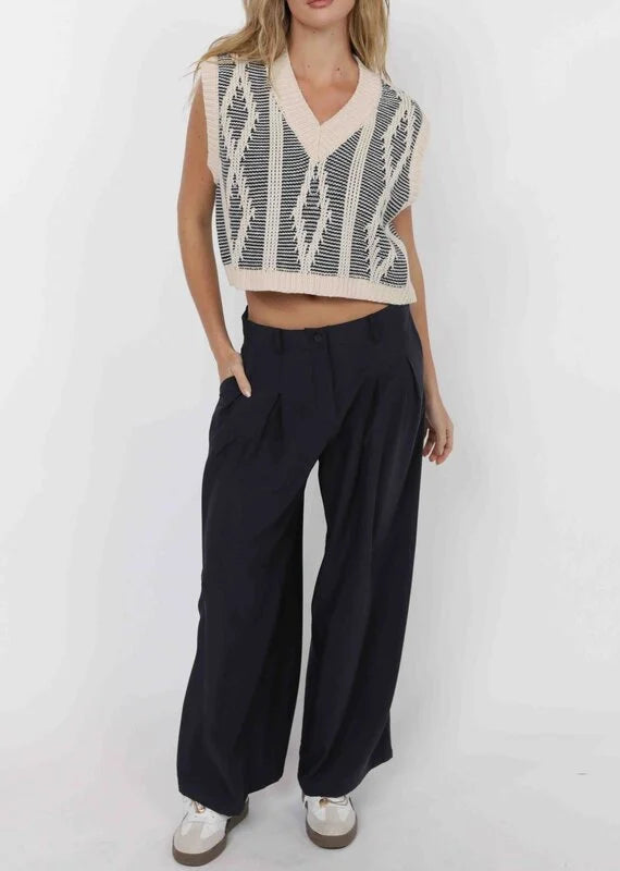SAGE THE LABEL Macy Two Tone Cable Knit Sweater Vest