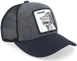Load image into Gallery viewer, Trucker hat with raccoon graphic and 'rascal' text on a white background
