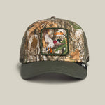 Load image into Gallery viewer, Camouflage cap with a patch featuring an eagle and the brand 'LUCKY' on a beige background
