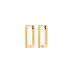 Load image into Gallery viewer, Gold rectangular hoop earrings on a white background
