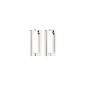 Pair of silver hoop earrings on a white background