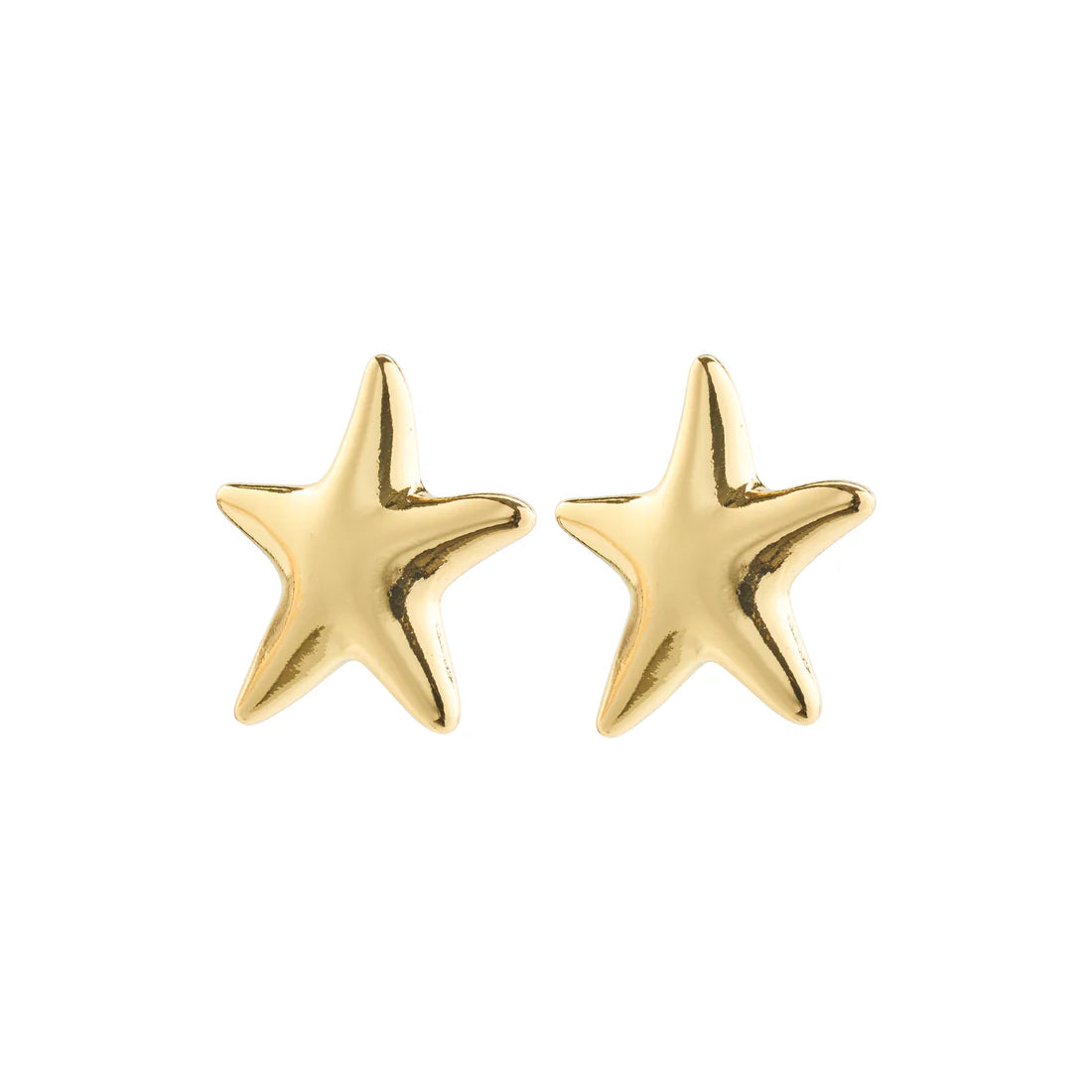 Gold star-shaped stud earrings on a white background