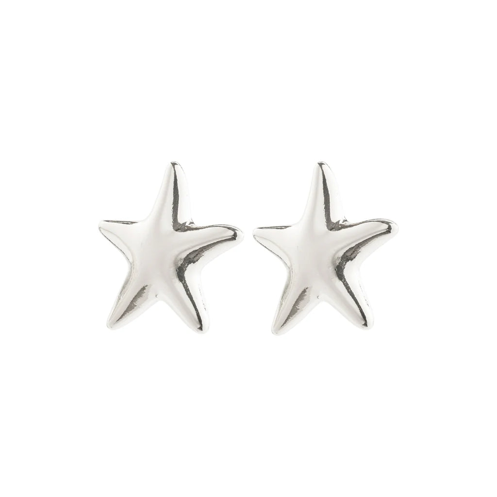 Star-shaped silver stud earrings on a white background