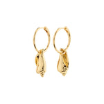 Load image into Gallery viewer, Gold hoop earrings with seashell pendant. 
