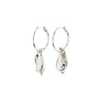 Load image into Gallery viewer, Silver hoop earrings with seashell pendant. 
