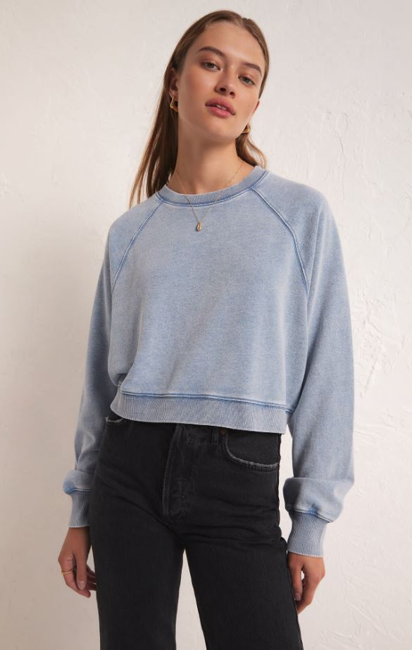 ZSUPPLY Crop Out Knit Denim Sweatshirt