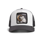 Load image into Gallery viewer, White and black cap with a ram patch and 'Legend' branding on a white background
