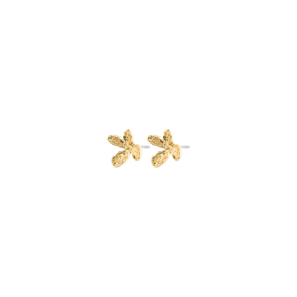 Delicate flower inspired gold stud earring. 