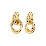 Load image into Gallery viewer, Gold stud closure earring with half hoop and knot detail. 
