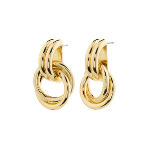 Gold stud closure earring with half hoop and knot detail. 