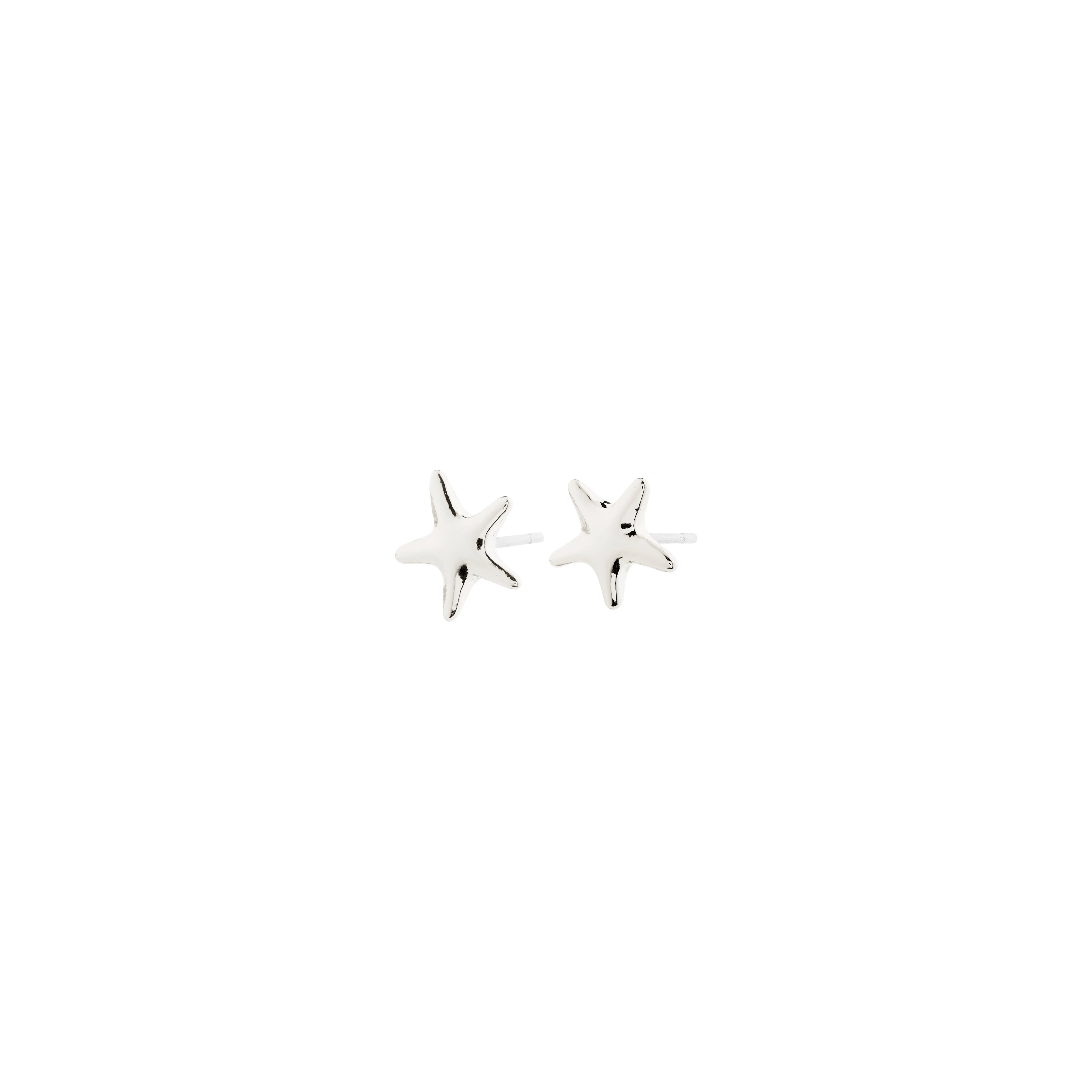 Star-shaped silver earrings on a white background