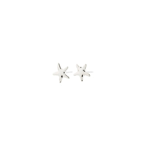 Star-shaped silver earrings on a white background