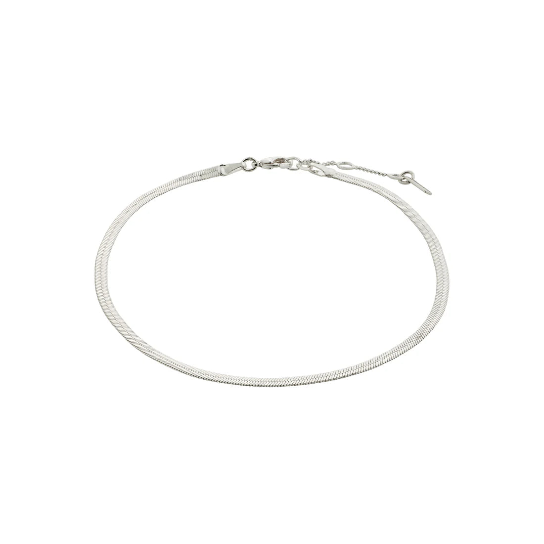 Gold-plated flat snake chain, also known as a herringbone chain, as an anklet. 