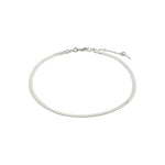 Load image into Gallery viewer, Gold-plated flat snake chain, also known as a herringbone chain, as an anklet. 
