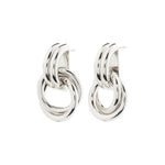 Load image into Gallery viewer, Silver stud closure earring with half hoop and knot detail. 
