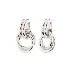 Silver stud closure earring with half hoop and knot detail. 
