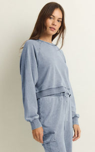 ZSUPPLY Crop Out Knit Denim Sweatshirt