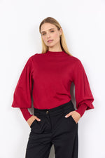 Load image into Gallery viewer, Dollie 666 is a classic pullover featuring a turtleneck is in a ripped knit pattern. This pullover has a high neckline, long puff sleeves and a comfortable fit. This is a perfect basic piece under a waistcoat or with a suit.

