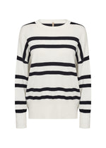 Load image into Gallery viewer, Off white sweater with black horizontal stripes on a white background
