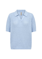 Load image into Gallery viewer, Light blue textured short-sleeve  polo shirt on a white background
