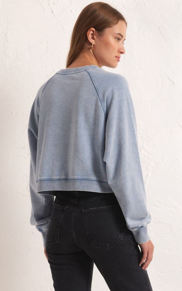 ZSUPPLY Crop Out Knit Denim Sweatshirt