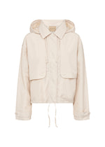 Load image into Gallery viewer, Cream hooded jacket with waist drawstrings on a white background
