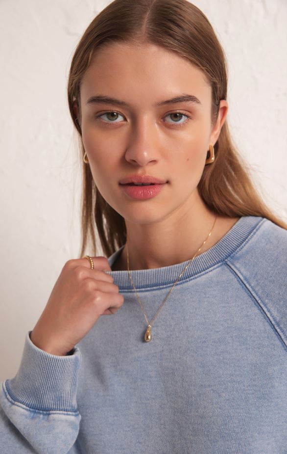 ZSUPPLY Crop Out Knit Denim Sweatshirt
