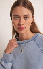 Load image into Gallery viewer, ZSUPPLY Crop Out Knit Denim Sweatshirt
