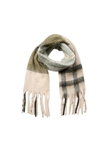 Plaid scarf with fringes on a white background