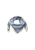 Load image into Gallery viewer, Blue and cream scarf featuring paisley and striped patterns. 
