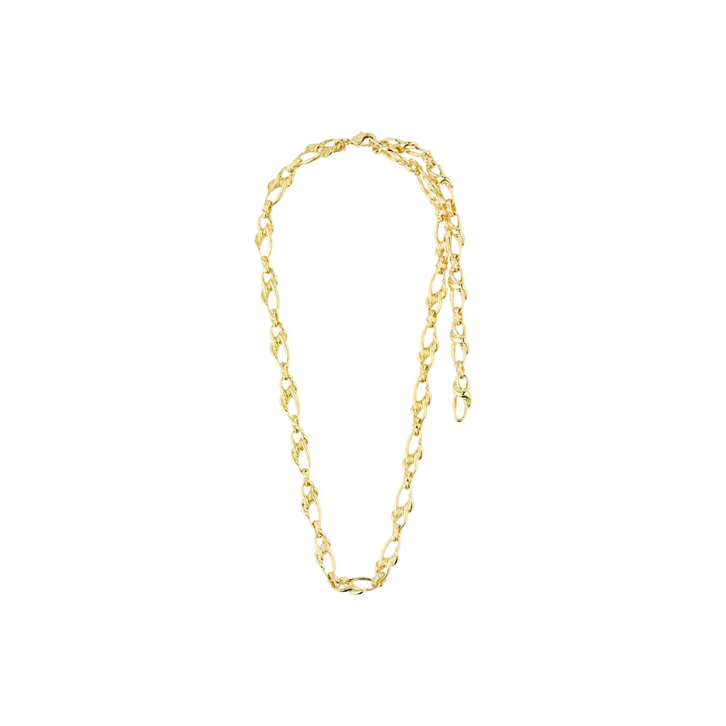 Gold chain necklace on a white background